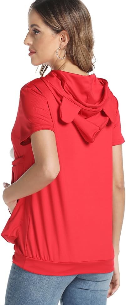 Women Big Pouch Shirt Pet Holder Pocket Top Short Sleeve Solid Color T-Shirt