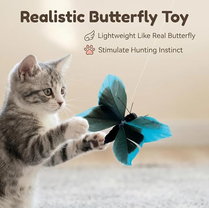 Cat Insect Feather Toys Replacement - 4 Pcs Handmade Natural Butterfly - Cat Toy Wand Refills - Simulation Mini Insects Cat Lures Wand Attachment Replacement for Kitty