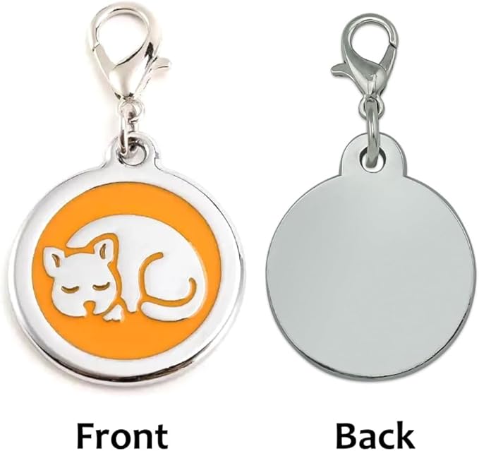 Personalized Sleeping Pet ID Tags with Trigger Snap Hook for Kittens and Cats - cat Name tag for cat Collar (Orange)