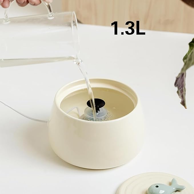 GeRRiT Cat Water Fountain 1.3L Ceramic Cat Water Dispenser Super Quiet Automatic Circulation Drinking Fountain Water Bowl for Puppy and Kittens