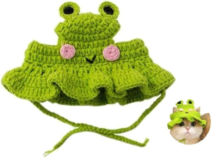 Cute Cat Hat Frog Shape Pet Cap Funny Costume Weaving Puppy Cat Hat Head Wear Accessories for Kitten
