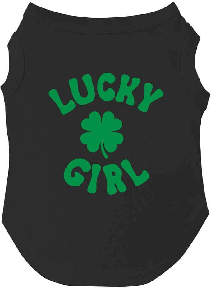 Lucky Girl Dog Tee Shirt | Sleeveless Breeds | St. Patrick's Day | Lucky | Shamrock | Irish Holiday |Black, X-Large 1209