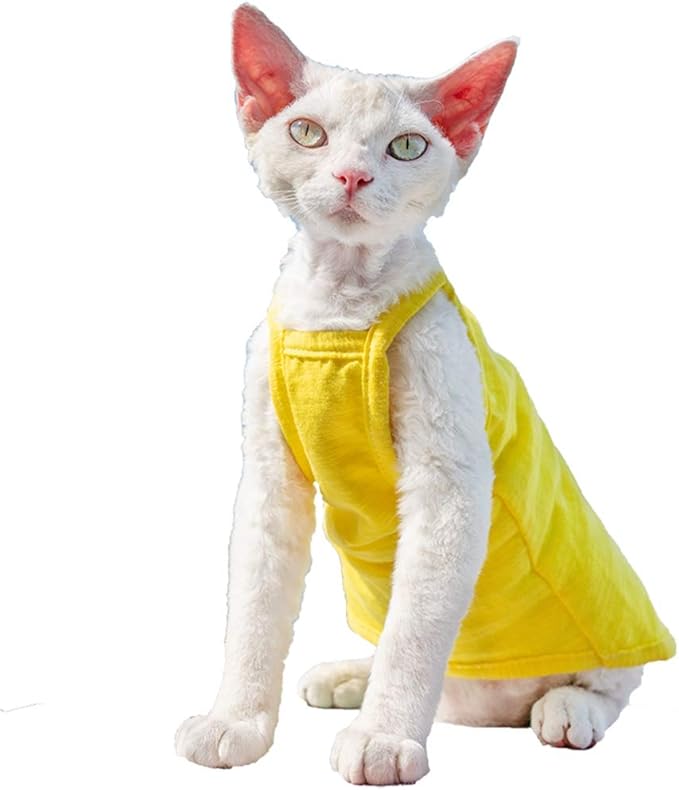 Hairless Cats Solid Cotton Camisole, Breathable Summer Tank Tops for Sphynx, Cornish Rex, Devon Rex, Peterbald, Cat Wear Hairless Cat Clothes Soft Skin-Friendly Cats Apparel Assorted Colors and Sizes