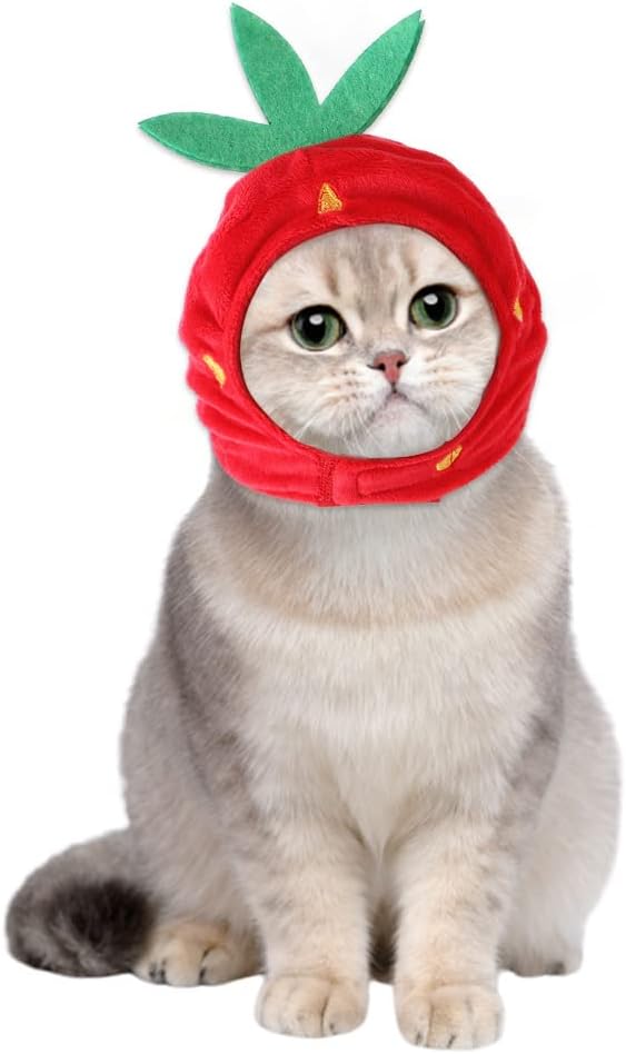 Pet Costume Hat, Cute Cat Hat, Strawberry Pet Hat, Strawberry Cat Hat Adjustable Comfortable Pet Costume Decoration Headgear
