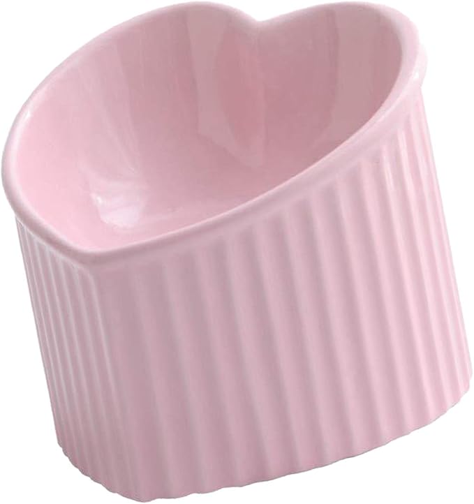 Heart Shaped Cat Dish for Food Or Water, Slanted Ceramic Bowl with Stable Base, Pink