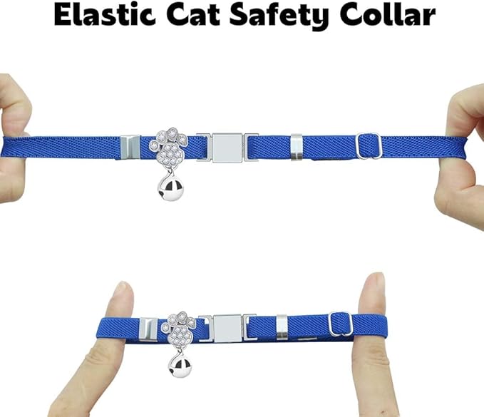 Personalized Safety Elastic Cat Collars with Bell,Laser Customized Stretch Kitten Collars for Girls Boys Cats-Royal Blue