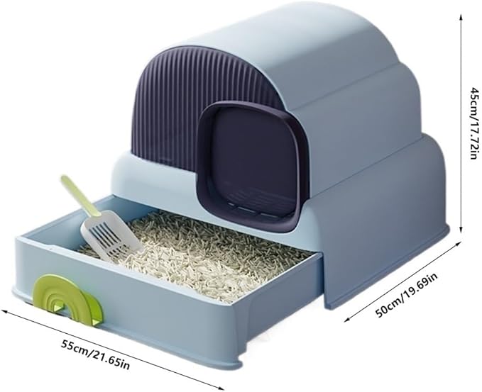Pet Supplies, Enclosed Cat Litter Box with Hood & Drawer, Anti-Splash & Easy Clean(Blue)