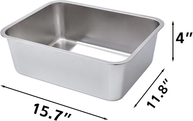 Stainless Steel Cat Litter Box Small,Cat Litter Box for Kitty/Rabbits Easy to Clean,Metal LitterBox for Kitty/Kitten or Bath Pan,Non Stick, No Smell,15.5" L x 11.7" W x 4" H