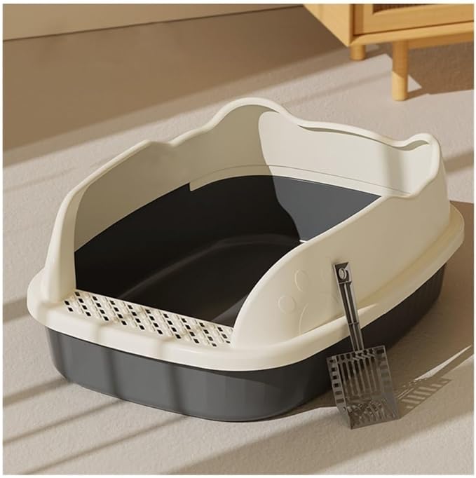 Pet Supplies, Non-Stick Large Cat Litter Box, High Sides & Open Top for Small Cats(Gray)