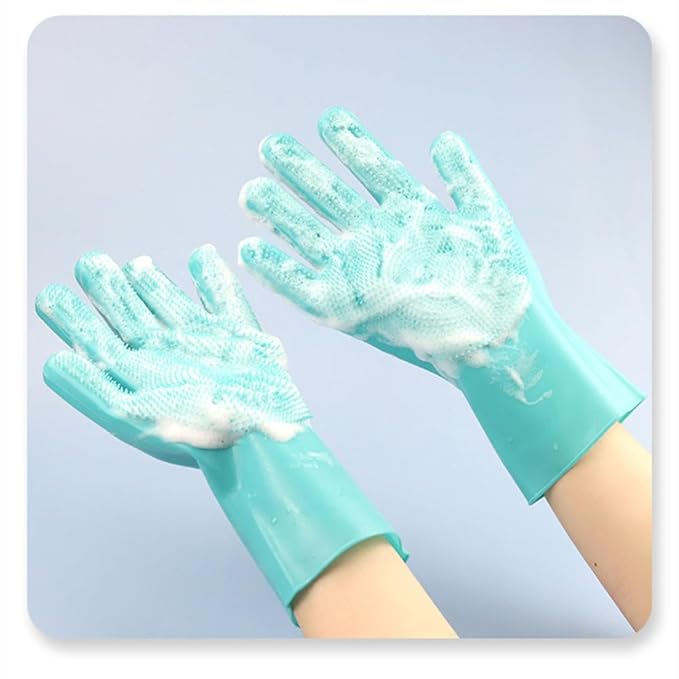 Pet Grooming Gloves Silicone Gloves with High-Density Teeth Enhanced Five Finger Design for Dogs Cats Bathing Massaging (Purple)