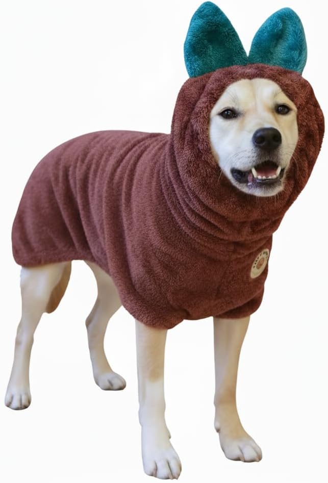 DERPYCHAPPY Premium Dog Towel Robe & Dog Bathrobe for Drying Dogs Made in Korea | Super Absorbent Quick & Adjustable Microfiber Bath Towel for Cats & Puppy Robes After Bath | Soft Warm Coat (Fig,L)