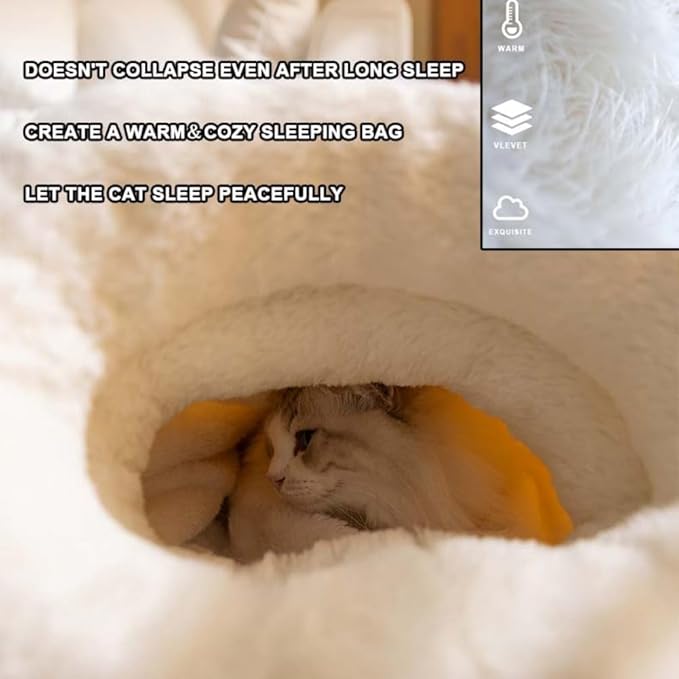 Winter Warming Cat Sleeping Bag，Soft Plush Sleeping Bag for Indoor Cats，Cozy Pet Nest for Cats and Dogs, Portable Calming Pet Nests，Cat Cave Bed Self Warming Bed (Yellow, Large（22.5*18.8 in）)