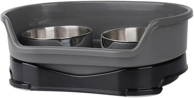 Cat Water and Food Bowl Feeder Food Dispenser Indoor Nonslip Pet Supplies Double Bowl Feeding Dish for Small Dogs Kitten Pets, Gray