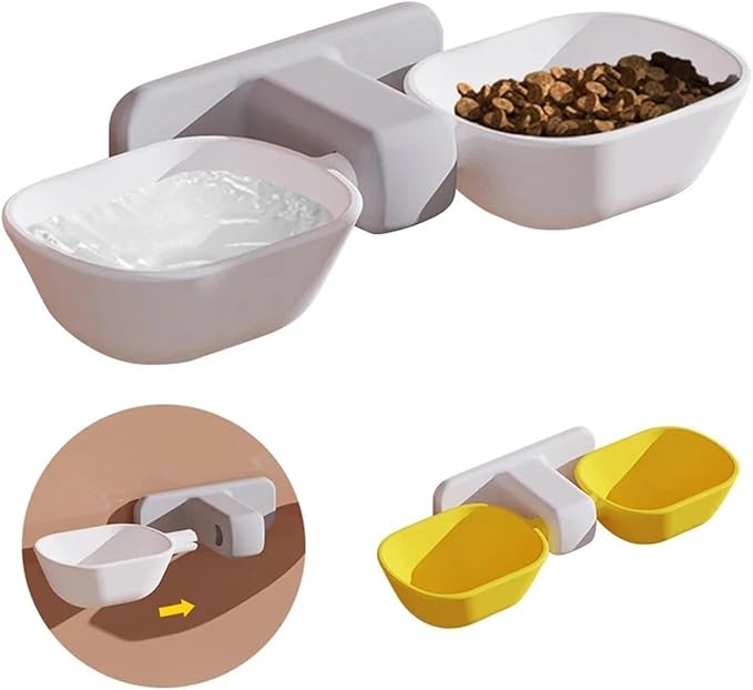 1pcs Wall Mounted Cat Feeder Bowl Hanging Pet for Cats Small Dogs Adjustable Height Drinking(White)
