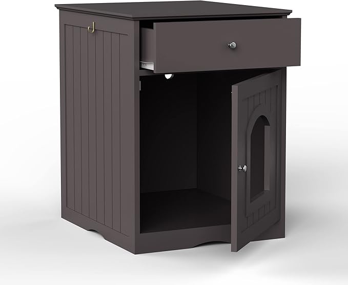 Wooden Cat Litter Box Cabinet with Drawer Hidden Pet House, Sofa Side Table, Indoor Pet Cage Storage Cabinet, Cat Hidden Cave Furniture for Living Room, Bedroom (Brown, 25 inches)