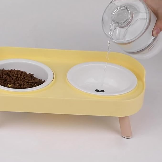 Elevated Double Bowl Ceramic Pet Food Bowls Nonslip Base Feeding Watering Dishes for Dog Cats Scratch Design Scratch Ceramic Pet Bowl