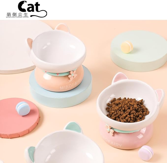 Ceramic cat Bowl pet Bowl Feeder Dog Bowl Cervical Spine Oblique Rice Bowl Single Bowl Anti-tip pet Supplies Pink