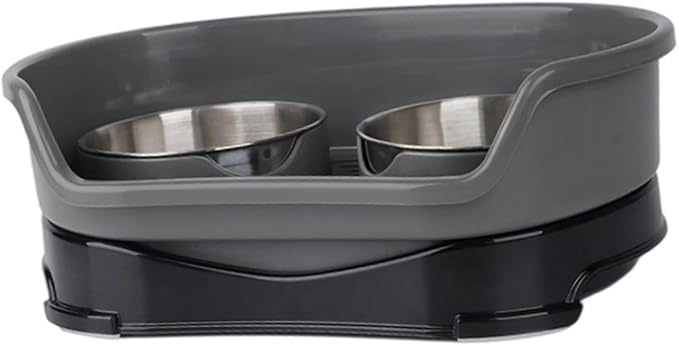 Cat Water and Food Bowl Feeder Food Dispenser Indoor Nonslip Pet Supplies Double Bowl Feeding Dish for Small Dogs Kitten Pets, Gray