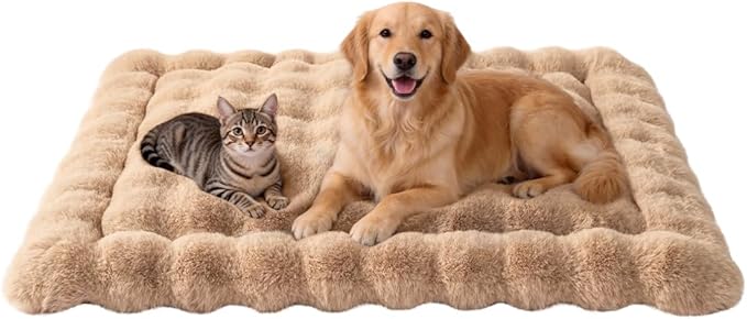 SOMAHE Large Dog Bed Mat, Extra Large Plush Faux Fur Washable Pet Bed for Large Dogs, Non-Slip Fluffy Dog Mat – Machine Washable XL Dog Sleeping Pad for Large Breeds, 35 x 27 Inch Coffee