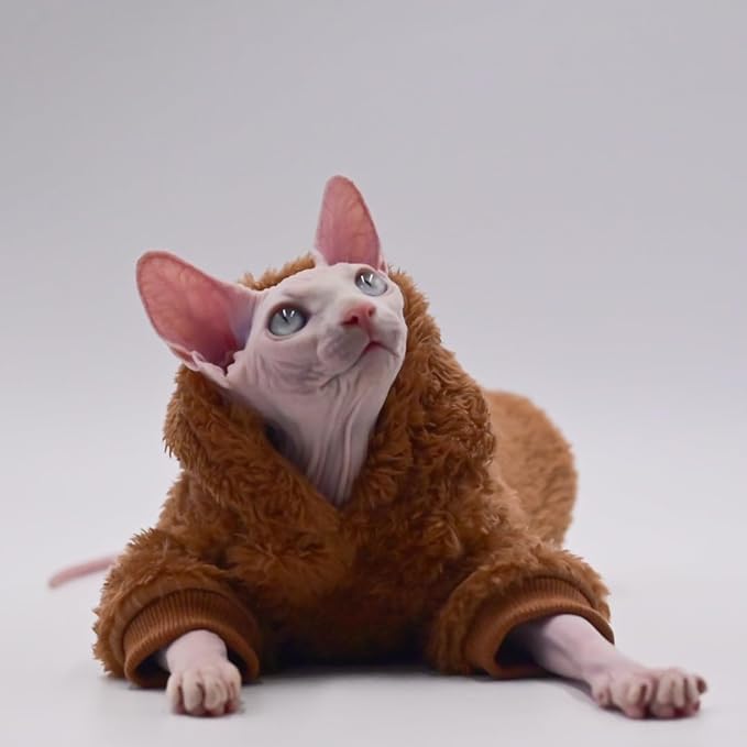 Hairless Cat Clothes Autumn/Winter Warm Fleece Super Soft Stretch Cat Clothes for Sphynx,Devon, Konis,Small Cats and Dogs (Purple, X-Small)