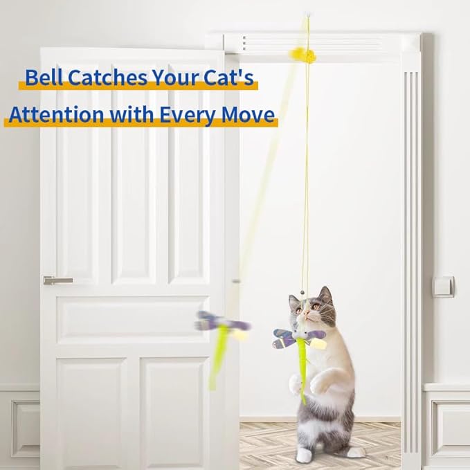 Interactive Cat Feather Toys 5 Pack Retractable Hanging Cat Teaser Toys for Indoor Cats, Exercise Toy for Bored Cats
