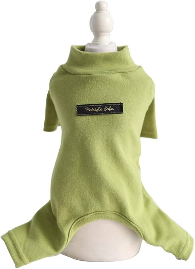 Hdwk&Hped Soft Cotton Dog Pajamas for All Seasons, Striped Pet Bottoming Jumpsuit for Small Dog Cat Puppy (#4, Solid Style - Olive)