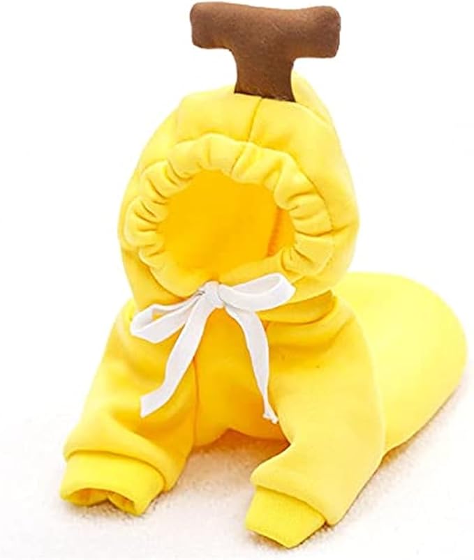 Pet Clothing Dog Transformation Frog Hoodie Autumn and Winter Warm Small Large Dog Method Dou Cat Bullfighting Clothes (Yellow Banana,2XL)