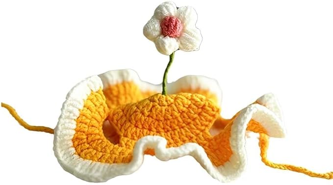 2Pcs Cute Knit Cat Hat,Handmade Crochet Dog Hat Halloween Christmas Party Costume Headwear for Pet Puppies (Frog and Flower)