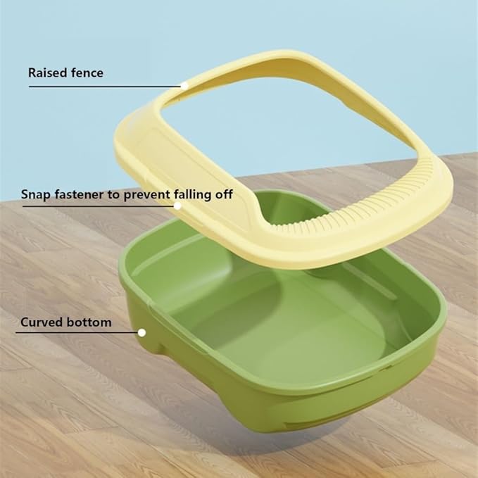 Pet Supplies, Open Top Cat Litter Box with Scoop, High Side Sifting Tray for All Cats(Green)