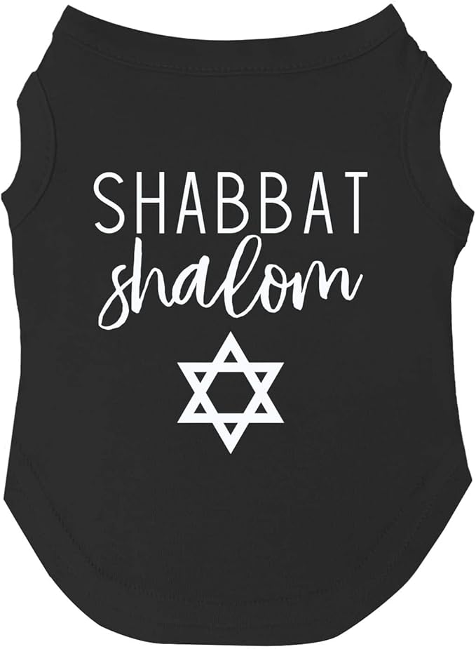 Shabbat Shalom Dog Tee Shirt | Sleeveless | Sizes for Puppies, Toys and Large Breeds (Black, X-Large 75)