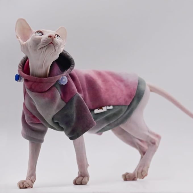 Duo MASUMI Hairless Cat Clothes Autumn Winter Warm Thick Fleece Hoodie Sphynx Cat Warm Cat Clothes for Devon,Cornish,Peterbald (XXL)
