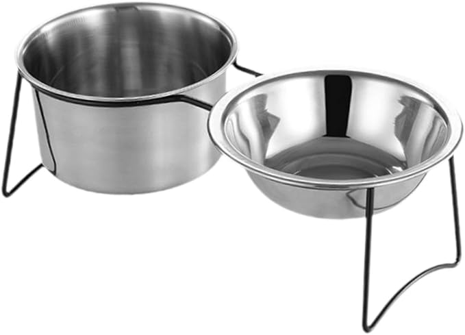 Cat Food and Water Bowl, Stainless Steel Double Bowl Feeder with Anti-Slip Base for Cats and Small Dogs