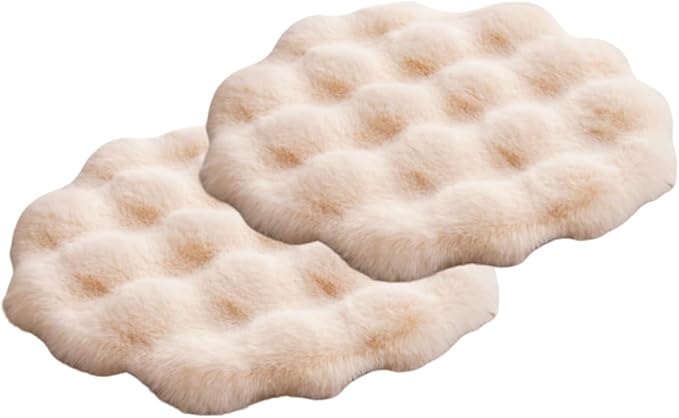 SHENGOCASE 2-Pack 20" Beige Round Faux Rabbit Fur Pet Cat Dog Bed Cushion Pad Mat, Cat Tree Tower Replacement Cushion Pad for Carrier House Cage Crate Kennel Furniture