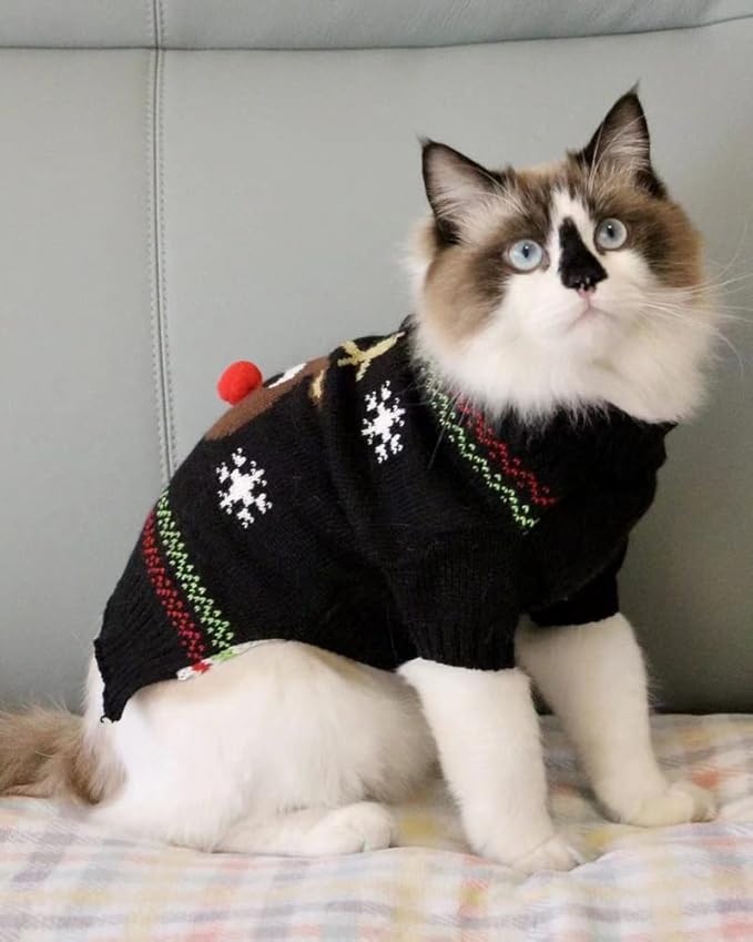 Cat Sweater Christmas Santa Claus Pet Cat Winter Knitwear Warm Clothes X-Small