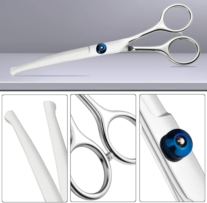 6.5" Right-handed Pet Round-Tip Grooming Stainless steel Safety Grooming for Dogs and Cats (Curved Scissor)