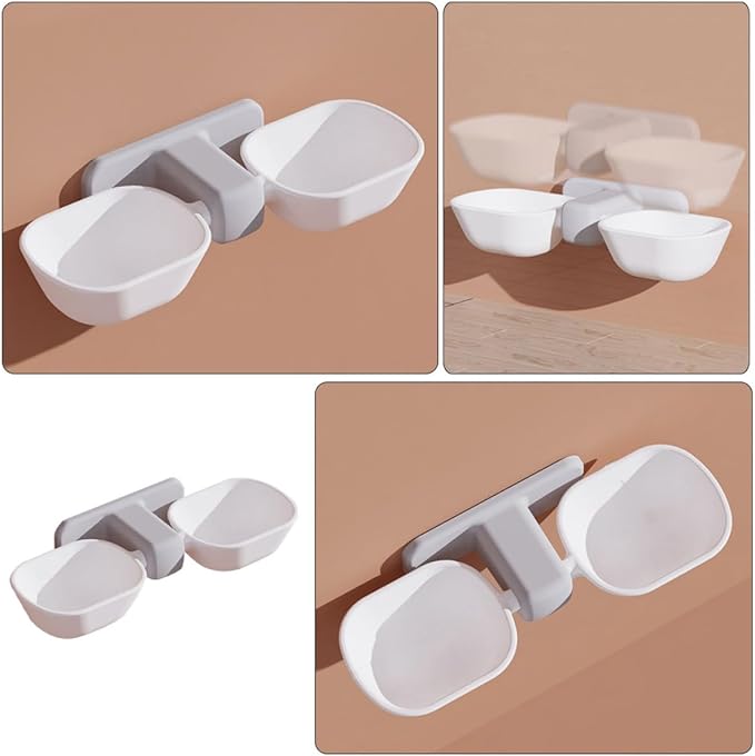 Balacoo Wall-Mounted Pet Feeder Double Bowl with Neck Protection, Plastic Cat and Dog Food Container, White with Adhesive, Suitable for Feeding and Watering Pets