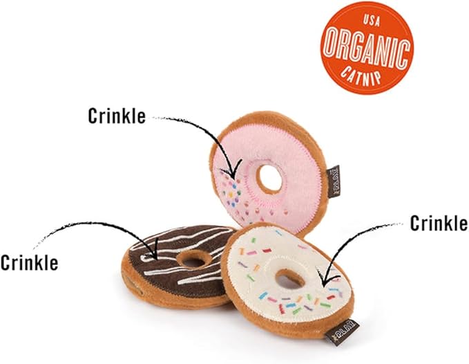 P.L.A.Y. PET Lifestyle and You Feline Frenzy Kitty Kreme Doughnuts Plush Squeaky CAT Toy