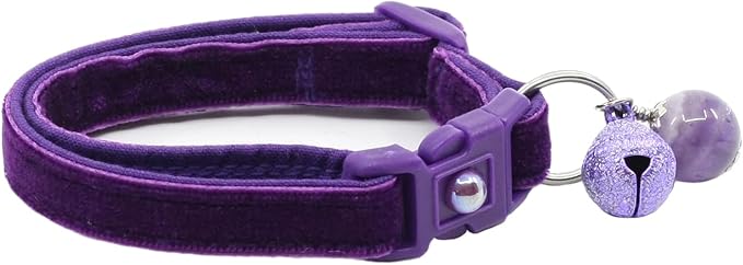 Velvet Cat Collar with Bell | Safety Breakaway Collar | Adjustable Large Size or Kitten Collar (Dark Purple, Large(10lbs & Up))