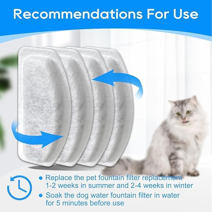 Cat Water Fountain Filter Replacement, 6 Pack Cat Fountain Filters & 3 Pack Replacement Pre-Filter Sponges for D30 Automatic Cat Fountain, Compatible with ORSDA D30 67oz/2L Pet Water Fountains