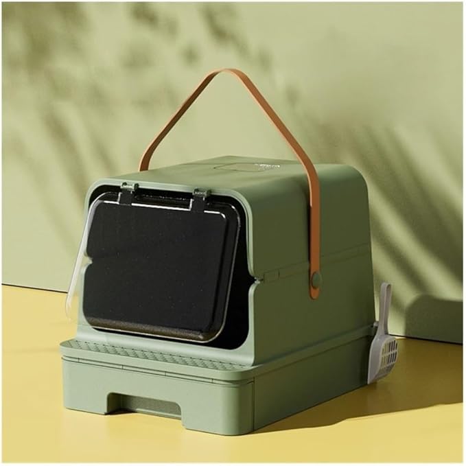 Pet Supplies, Enclosed Cat Litter Box with Door & Drawer, Anti-Splash Lid, Scoop Included(Green)