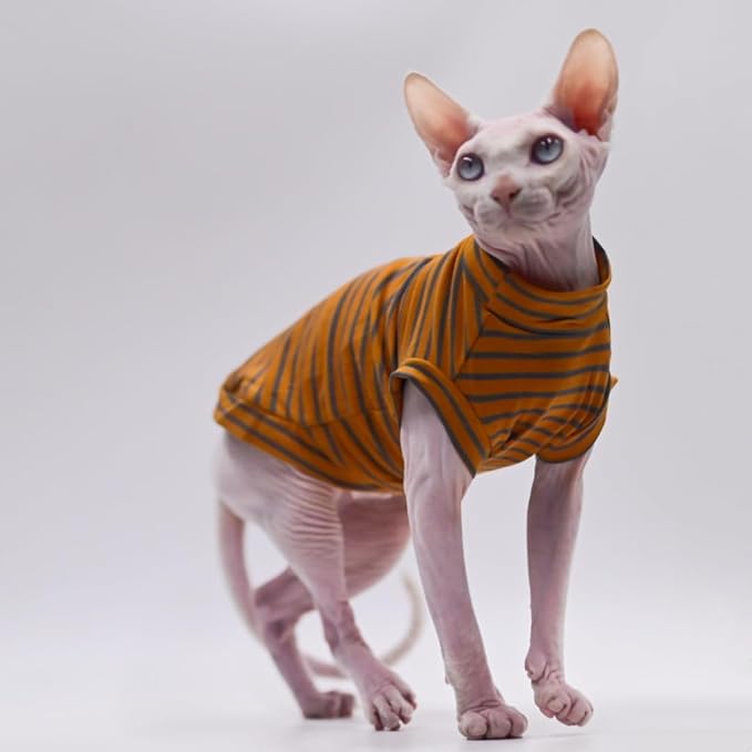 Cotton Sphynx Cat Clothes Spring and Summer Thin High Elasticity Devon Rex, Konish Clothes Hairless Cat Clothes Cat Apparel for Small Cats and Dogs (Brown, XX-Large)
