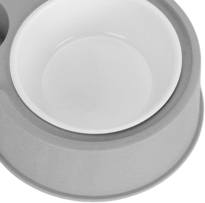 Double Pet Bowl Set, Non - Slip Stable 2-in-1 Food & Water Bowl with Automatic Water Dispenser Bottle, Feeding Station for Cats, Small Dogs and Mini Pets (Gray)