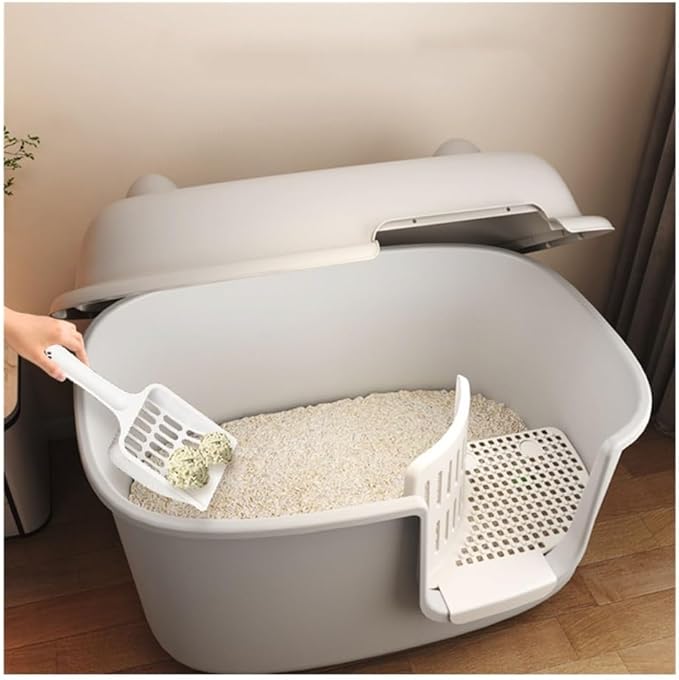 Pet Supplies, Covered Cat Litter Box,Leakproof High Walls & Control(White)