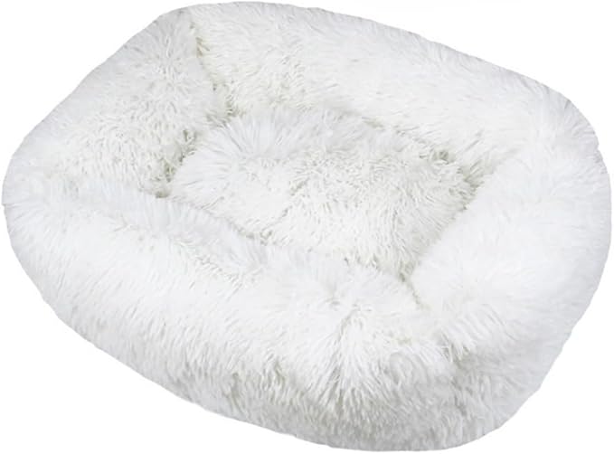Donut Dog & Cat Bed - Soft Plush Self-Warming Cave for Cats & Small to Medium Dogs | Calming Cuddler with Improved Sleep & Comfort(White,31.5X5.91X25.59 in)