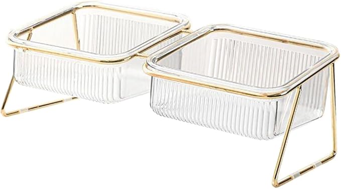 Elevated Iron Double Pet Bowl Set with Raised Bowls and Tilted Design for Cats and Dogs, Easy-Clean Feeding and Watering Dish for Multi-pet Use