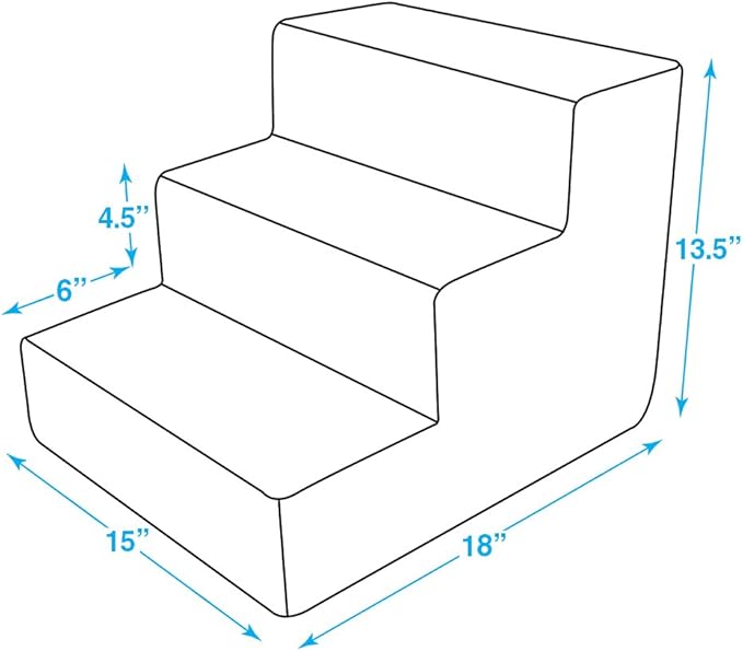 Best Pet Supplies Dog Stairs & Steps - Foam Steps for Small Dogs & Cats, Non-Slip Indoor Balanced Pet Step Support, Dog Ramp, No Assembly, Ash Gray Linen, 3-Step (13.5-inch Height)