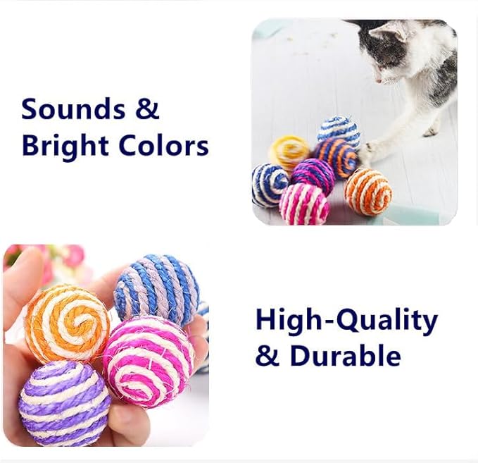 ISMARTEN 6 Pack Cat Toys Balls, 1.77" Yarn Pet Interactive Ball with Bell Inside, Kittens Chew Toys for Indoor Cats Kitty (Medium, Sisal)