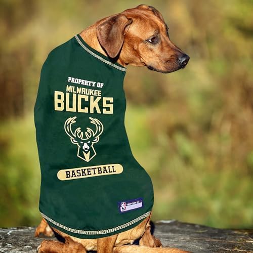 Pets First Cute Dog T-Shirt, Small - NBA Milwaukee Bucks Dog & Cat Shirt with Basketbal Team Logo. A Comfortable & Fashionable Yet Durable Pet Outfit, Sporty Dog Shirt