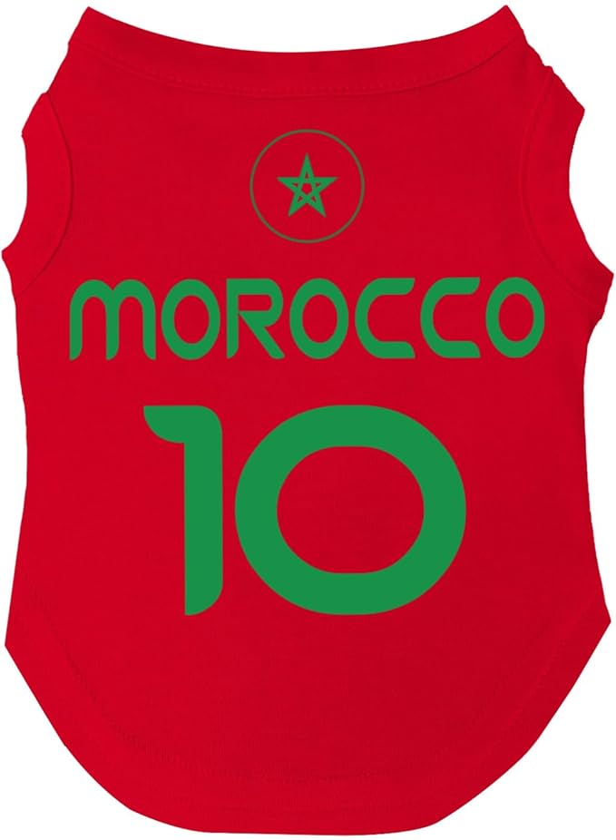 Morocco Flag Soccer Jersey Style Dog Tee Shirt | Sleeveless Breeds | International Soccer | Game Day |Red, 5X-Large 1657