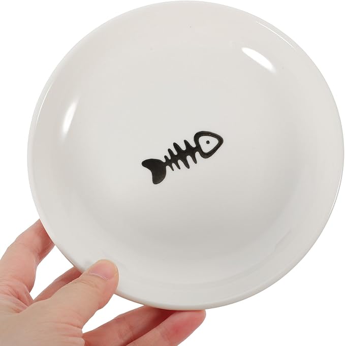 Abaodam Ceramic Cat Bowls 3pcs Shallow Wide Round Cat Food Dishes with Non-Slip Gray Silicone Base Feeding and Watering